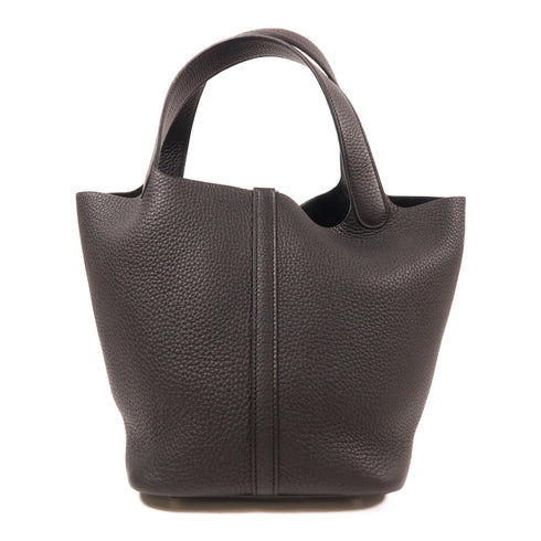 HERMES PHW Picotin MM Tote Bag Clemence Leather Noir/Black
