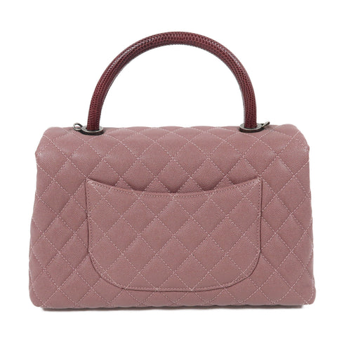 CHANEL Pink Pink Diamond-grained cowhide leather/lizard leather Coco Handle ...