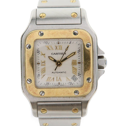 CARTIER Santos Galbee Automatic Watch 2423 18K Yellow Gold/Stainless Steel White