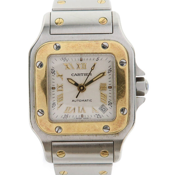 CARTIER Santos Galbee Automatic Watch 2423 18K Yellow Gold/Stainless Steel White