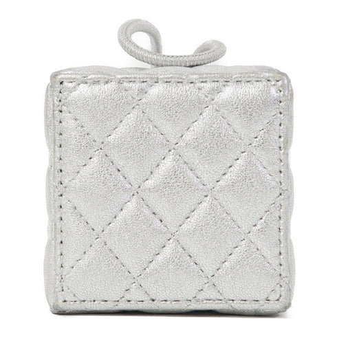 CHANEL CC SHW Micro Drawstring Bucket Bag Shoulder Bag Lambskin Leather Sliver