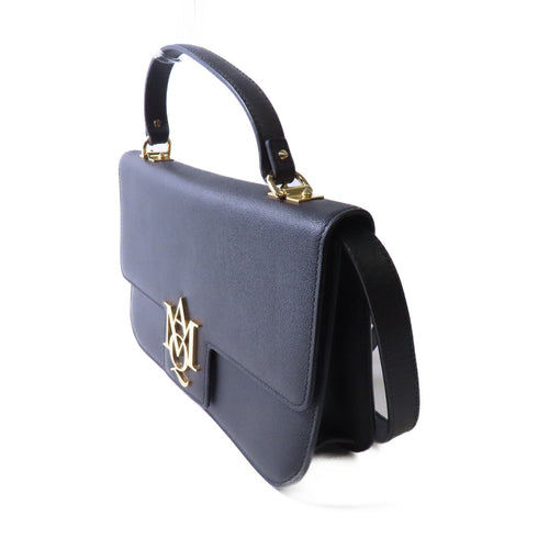 Alexander McQueen GHW 2 Way Shoulder Hand Bag Calfskin Leather Black