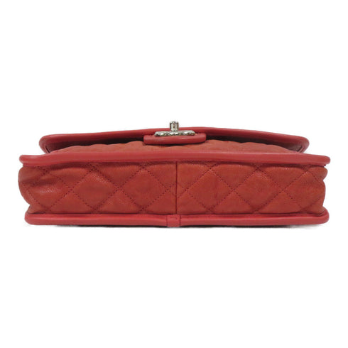 CHANEL Quilted CC SHW Flap Chain Shoulder Bag Leather Red