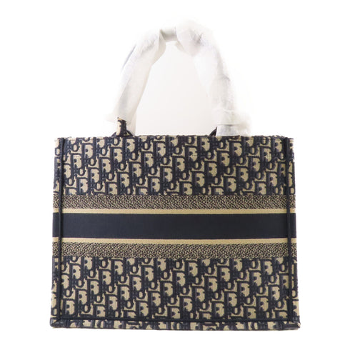 Christian Dior CD Book Tote Medium Handbag Tote Bag Canvas Blue Beige