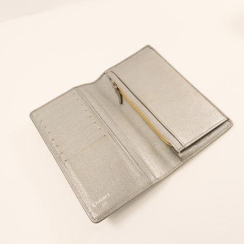 CHANEL CC SHW Long Wallet Lambskin Leather Gray