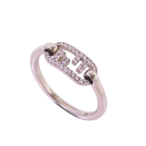 FENDI Fendi O'Lock Ring Size M US#6 Ring 925 Sterling Silver Rhinestone