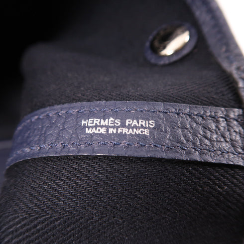 HERMES PHW Garden Party PM Handbag Canvas Navy Black