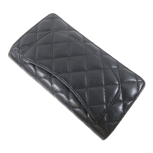 CHANEL Quilted CC SHW Long Wallet Calfskin Leather Black