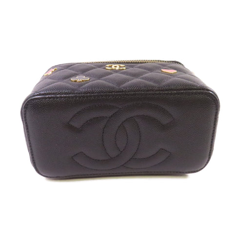 CHANEL Quilted GHW CC Vanity Case Chain Shoulder Bag Caviar Skin Leather Black