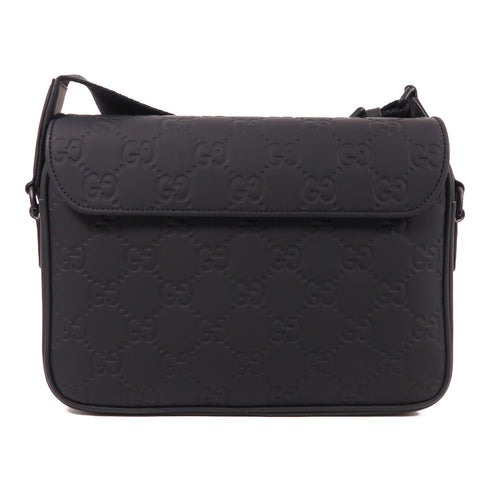 GUCCI GG Small Crossbody Shoulder Bag 775097 Rubber-Effect Leather Black