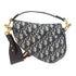 Christian Dior CD GHW Saddle Flap Bag 2 Way Bag Canvas Navy/Beige