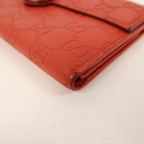 GUCCI GG SHW Long Wallet Calfskin Leather Red