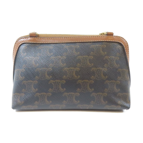 CELINE GHW Chain Shoulder Bag Pouch PVC Coated Canvas Brown
