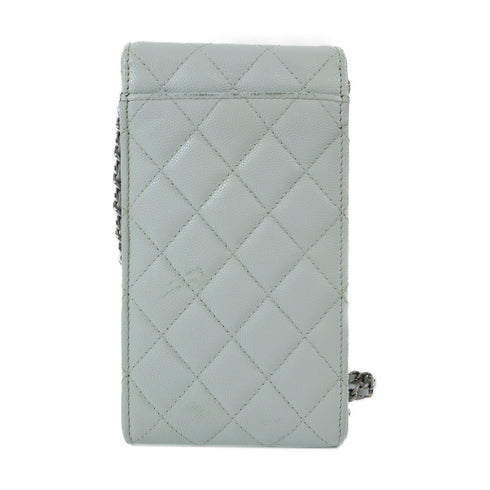 CHANEL Quilted CC SHW Phone Bag Chain Shoulder Bag Calfskin Leather Light Green