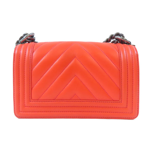 CHANEL Herringbone CC SHW Boy Chanel Chain Shoulder Bag Calfskin Leather Orange