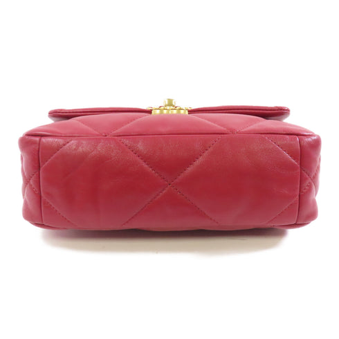 CHANEL Quilted CC GHW C19 Chain Shoulder Bag Lambskin Leather Red