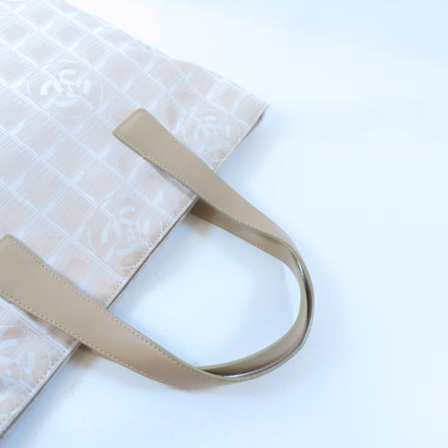 CHANEL CC SHW New Travel Line Tote Bag Shoulder Handbag Nylon Beige