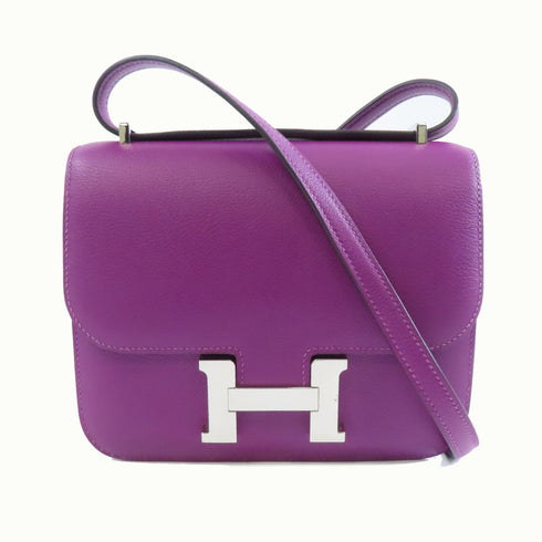 HERMES PHW Constance Mini Shoulder Bag Evercolor Leather Anemone Purple