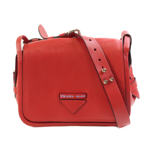 PRADA GHW Etiquette Bag Shoulder Bag Calfskin Leather 1BD123 Red