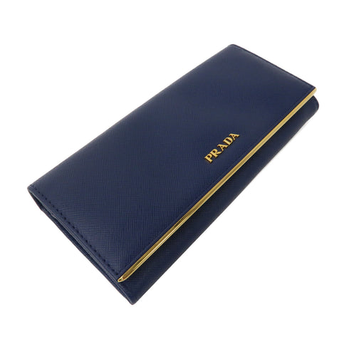 PRADA GHW Long Wallet 1M1132 Calfskin Leather Blue