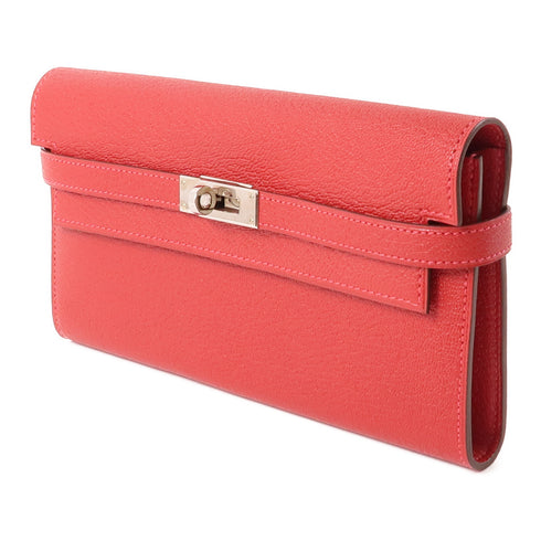 HERMES PHW Kelly Wallet Chevre Leather Red