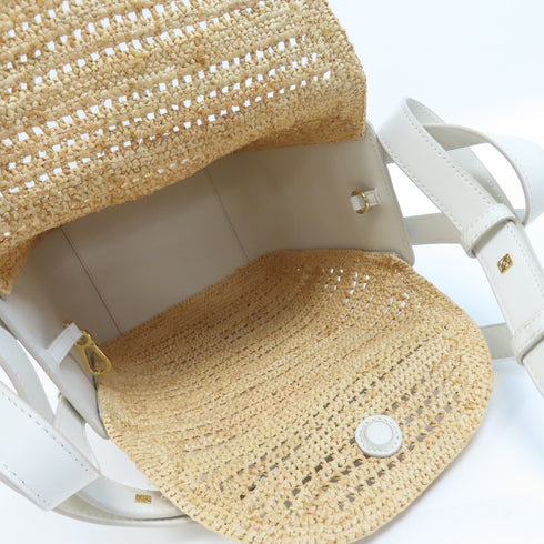 LOEWE GHW Hammock Compact Raffia 2way Shoulder Bag Leather Raffia White