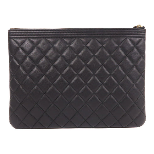 CHANEL CC GHW Clutch Bag Pouch Calfskin Leather Black v1