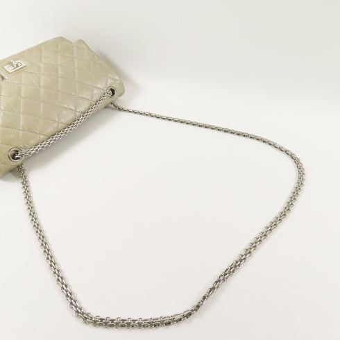 CHANEL CC SHW 2.55 Medium Chain Shoulder Bag Calfskin Leather Silver