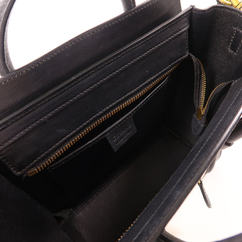 CELINE GHW Nano Luggage 2 Way Shoulder Bag Handbag Calfskin Leather Black White