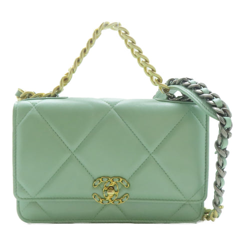 CHANEL Quilted CC Chanel 19 Wallet On Chain Shoulder Bag Handbag Lambskin Green