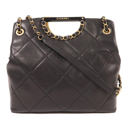 CHANEL CC GHW 2 Way Shoulder Bag Calfskin Leather Black