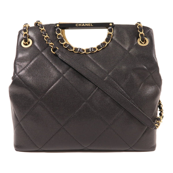 CHANEL CC GHW 2 Way Shoulder Bag Calfskin Leather Black