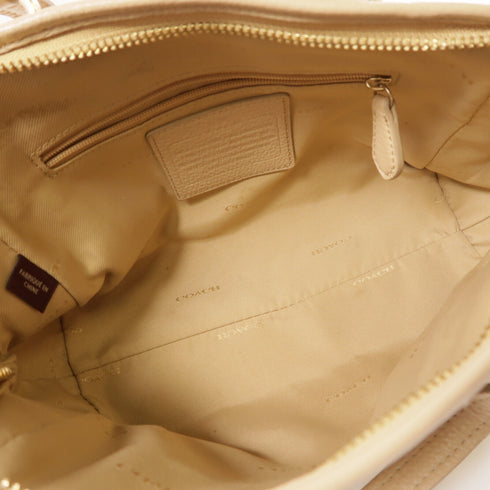 COACH GHW Shoulder Bag Calfskin Leather Beige
