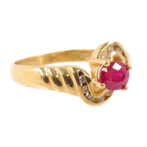 Fine Jewelry Ruby Diamond Ring US#5 18K Yellow Gold