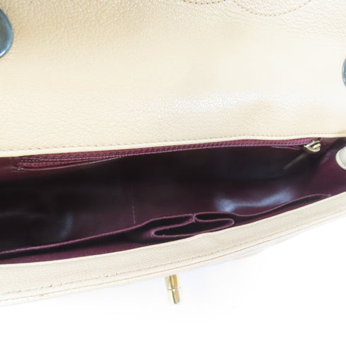 CHANEL Herringbone CC GHW Single Flap Chain Shoulder Bag Calfskin Leather Beige