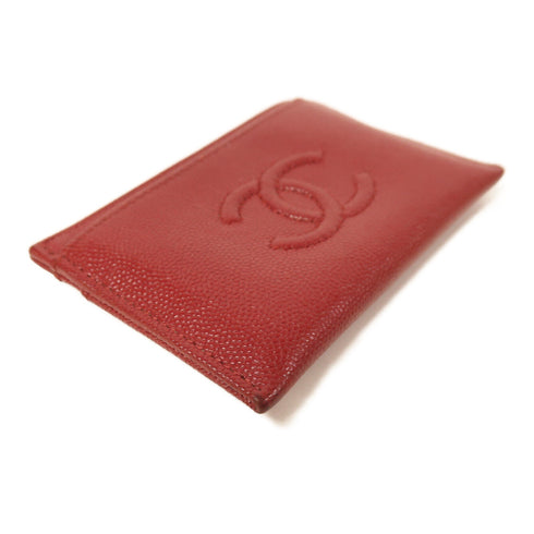 CHANEL CC Card case Calfskin Leather Red