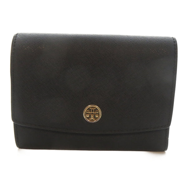 Tory Burch GHW Burch Wallet Calfskin Leather Black