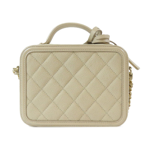 CHANEL CC GHW Vanity Case Shoulder Bag A93342 Caviar Leather White