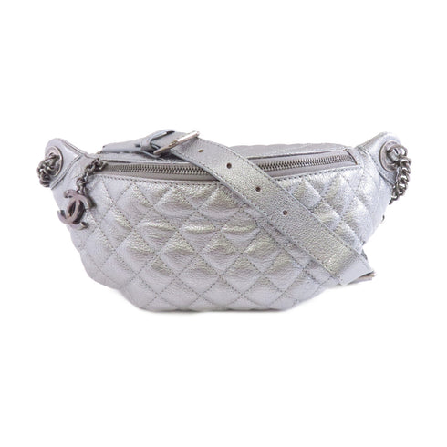 Chanel Quilted CC SHW 15A Belt Bag Waist Bag Calfskin Leather Silver Color