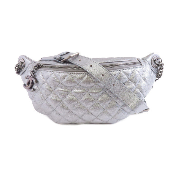 Chanel Quilted CC SHW 15A Belt Bag Waist Bag Calfskin Leather Silver Color