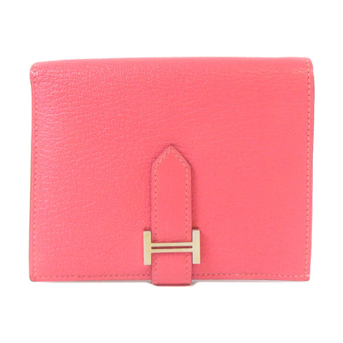HERMES PHW Bearn Compact Bifold Wallet Chevre Leather Rose Azalee Pink