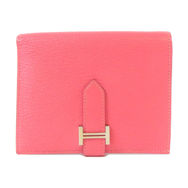 HERMES PHW Bearn Compact Bifold Wallet Chevre Leather Rose Azalee Pink