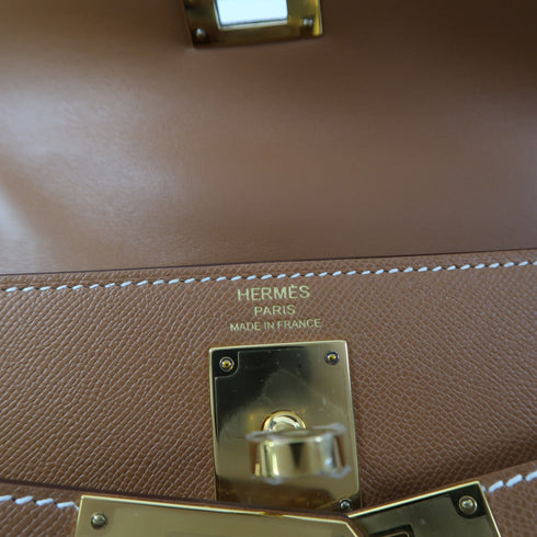 HERMES GHW Kelly Elan Shoulder Bag Veau Madame Leather Gold