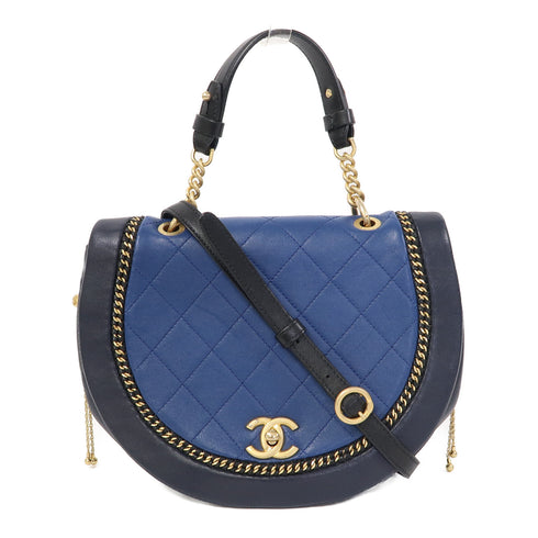 CHANEL CC GHW 2 Way Shoulder Bag Calfskin Leather Blue