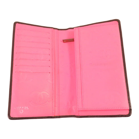 CHANEL Quilted CC Cambon Long Wallet Calfskin Leather Black Pink