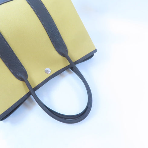HERMES PHW Garden Party TPM Tote Bag Handbag Canvas Paille Ebene Yellow Brown