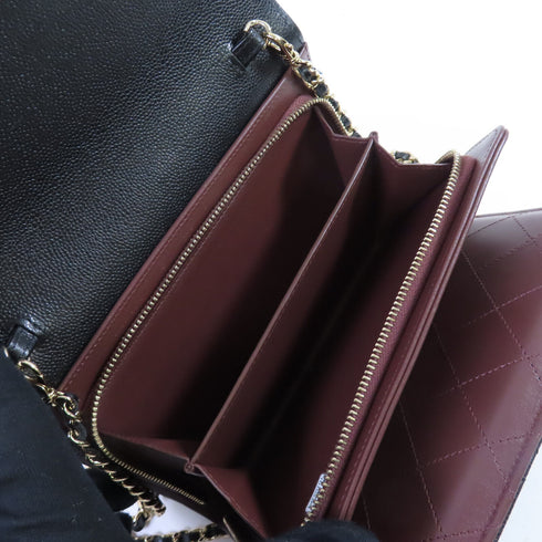 CHANEL Quilted CC GHW Wallet On Chain Shoulder Bag Calfskin Leather AP3547 Black