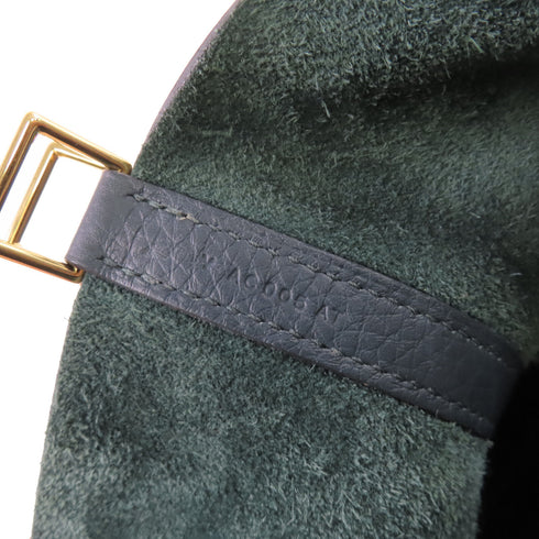 HERMES GHW Picotin MM Tote Bag Handbag Clemence Leather Dark Green