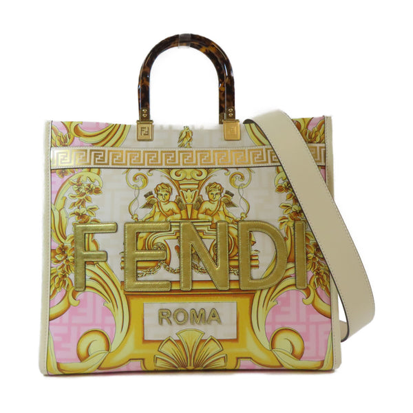 FENDI GHW Fendace 2 Way Shoulder Bag Handbag Coated Canvas White Gold Pink