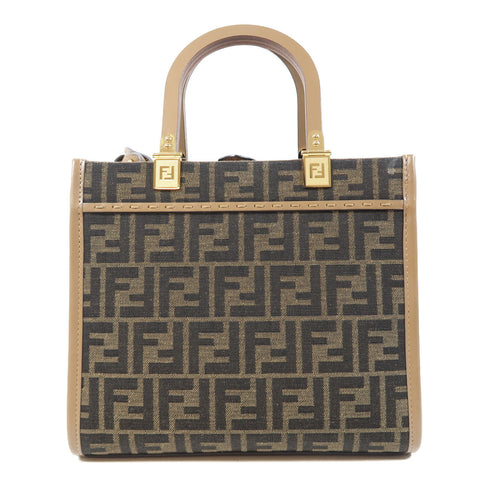 FENDI GHW Sunshine Small Shoulder Bag 8BH394 Canvas/Leather Brown